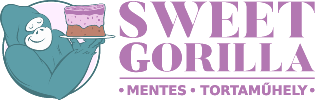 Sweet Gorilla Mentes Tortaműhely logó, téglalap alakú.